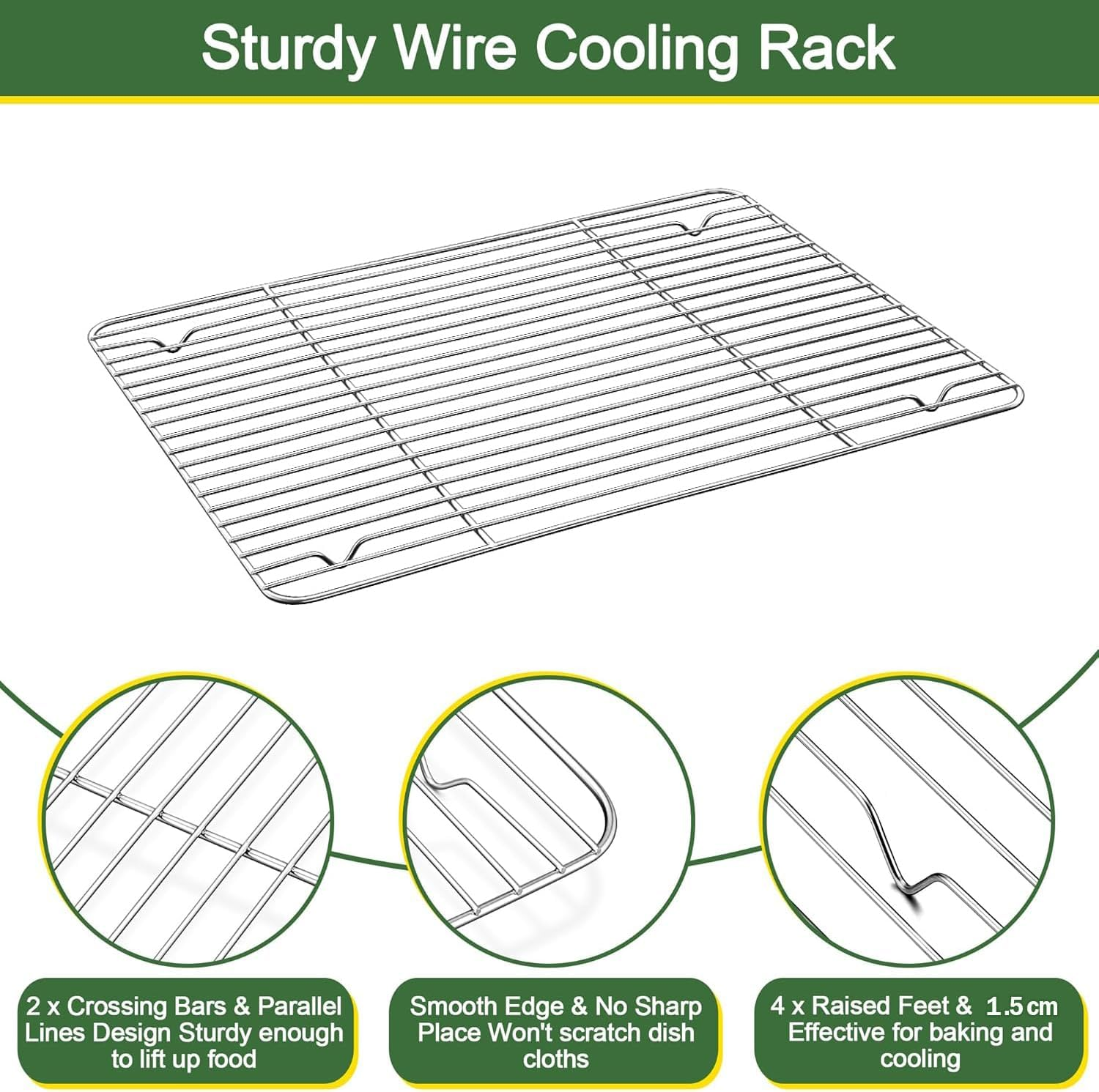 Baking Tray with Wire Rack Set, Stainless Steel Cake Pan Cookie Sheet Rectangle Bakeware Set with Cooling Rack for Oven, Healthy & Heavy Duty, Sturdy & Dishwasher Safe(2 Pans + 2 Racks) image number 1