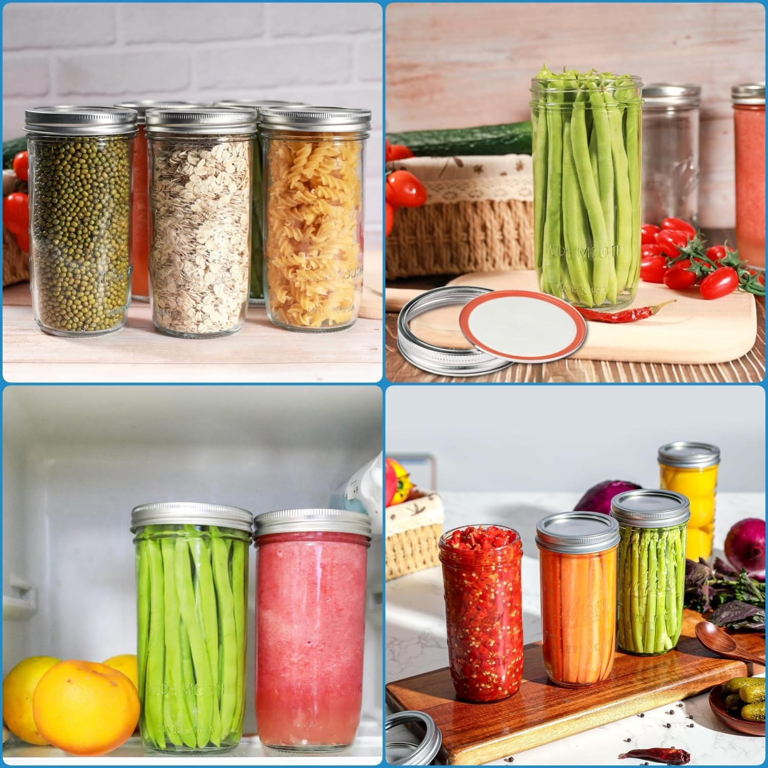 LATERN 6Pcs 24Oz Wide Mouth Mason Jars, 720Ml Printed Glass Jar Leakproof Mason Glass Jars with Airtight Lid and Band for Preserving Jam Honey Jelly Sauces Meal Prep Overnight Oats Salad Yogurt image number 3