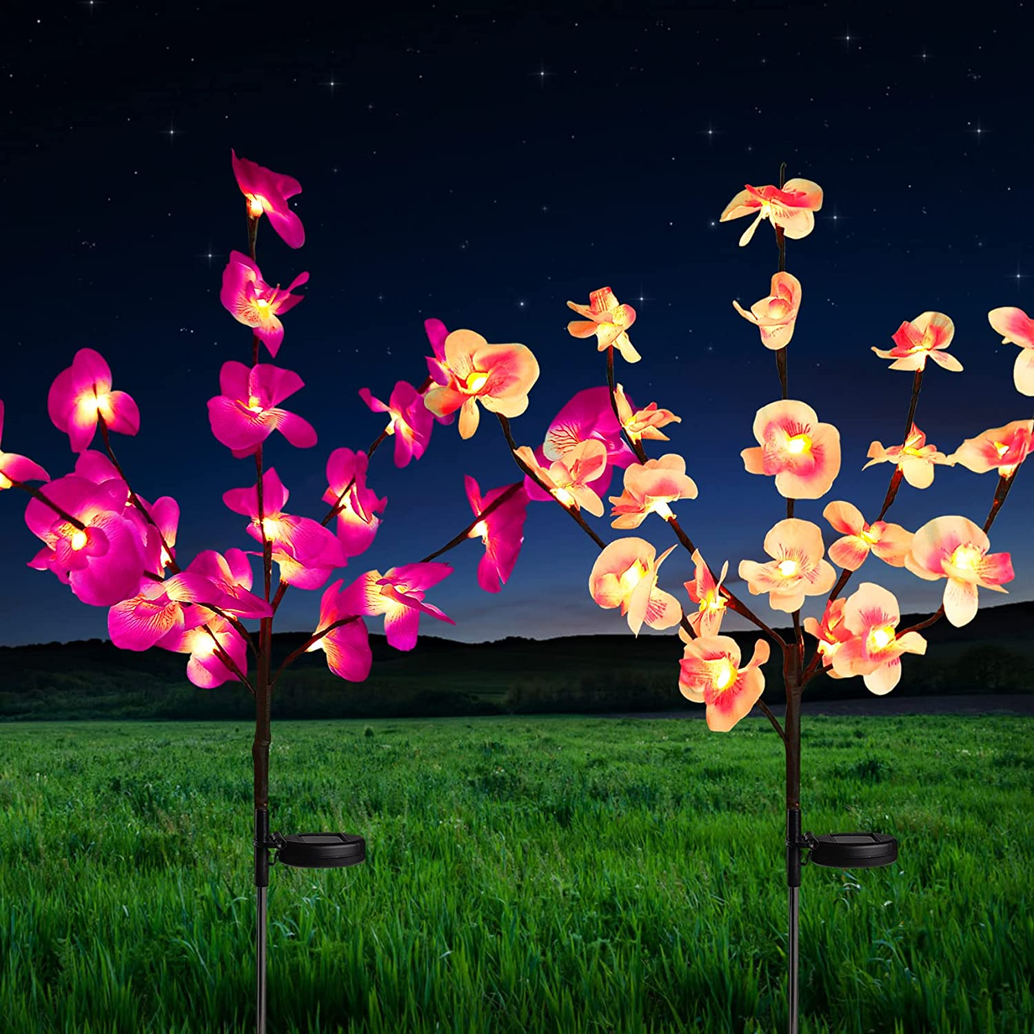 Solar Garden Flower Light,Waterproof Solar Powered Orchid Lights with 40 Flower,2 Mode Decorative Lights with Solar Panel for Patio Yard Villa Lawn Pathway Decoration,Solar Landscape Path Light&hellip;