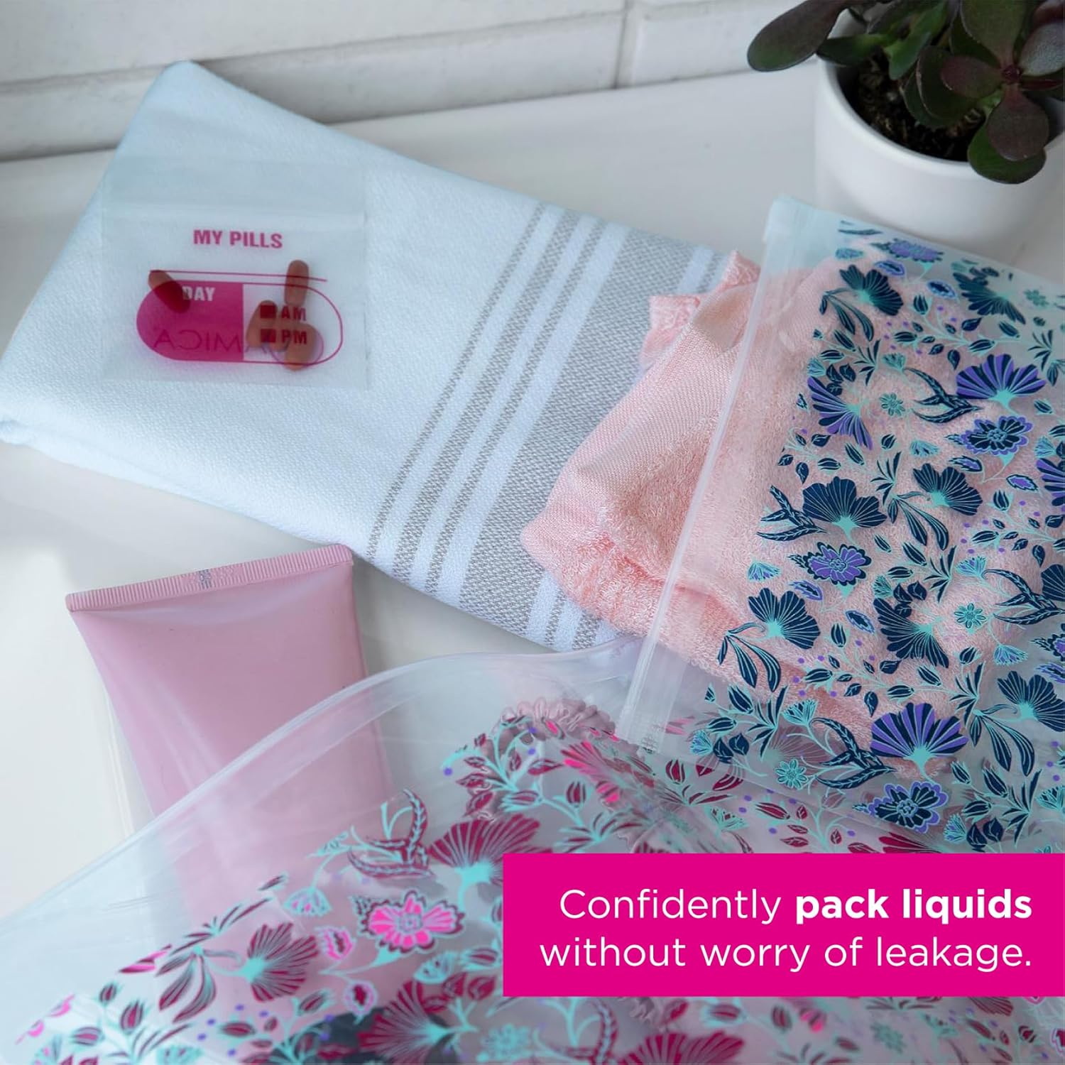 Miamica Women'S Resealable Toiletry Bag & Travel Packing Organizers, Hibiscus, 12 Pack, Hibiscus, 12 Pack, Resealable Bags - Toiletry Bag & Travel Packing Organizers image number 3