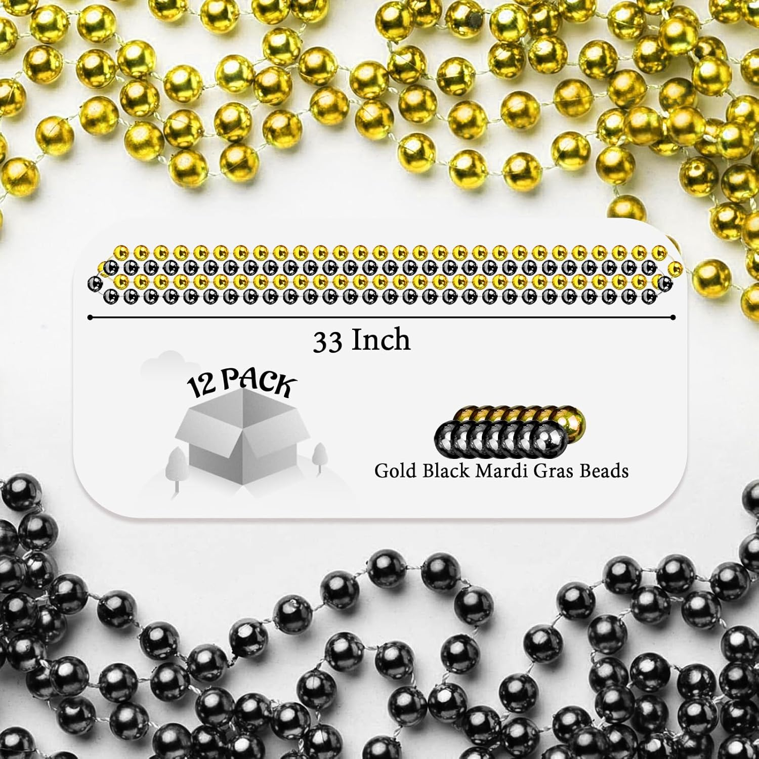 YAXINRUI 16 PCS New Year Necklaces, Gold Black Bead Party Favors, 33 Inch 7 Mm Beaded Necklaces for 2025 Years Eve Christmas Halloween Festive Events image number 4