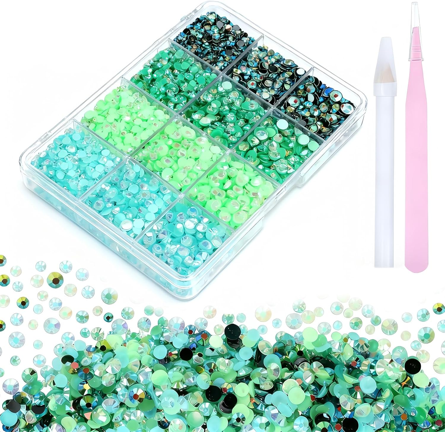 Jeyzuroa Black Rhinestones, Bedazzler Kit, 12 Pack (3 - 5Mm) round Plastic Craft Beads for Nail Rhinestones, DIY Jewelry, Party Favors (Black)