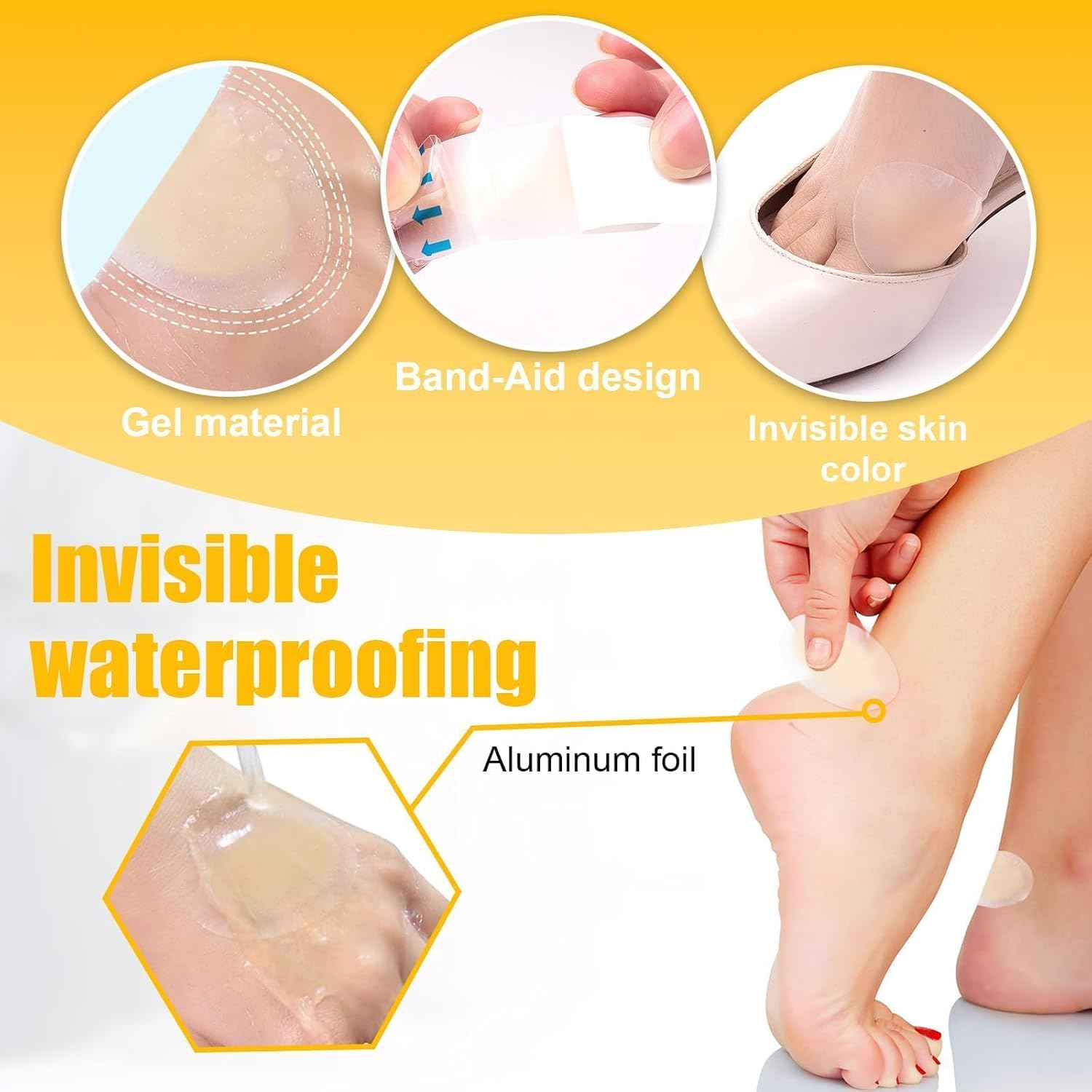 Blister Bandages, 40Pcs Hydrocolloid Waterproof Adhesive Bandages, Invisible Gel Blister Cushionsfor Foot, Toe, and Heel Blister Prevention and Recovery (4 Styles,40Pcs) image number 1