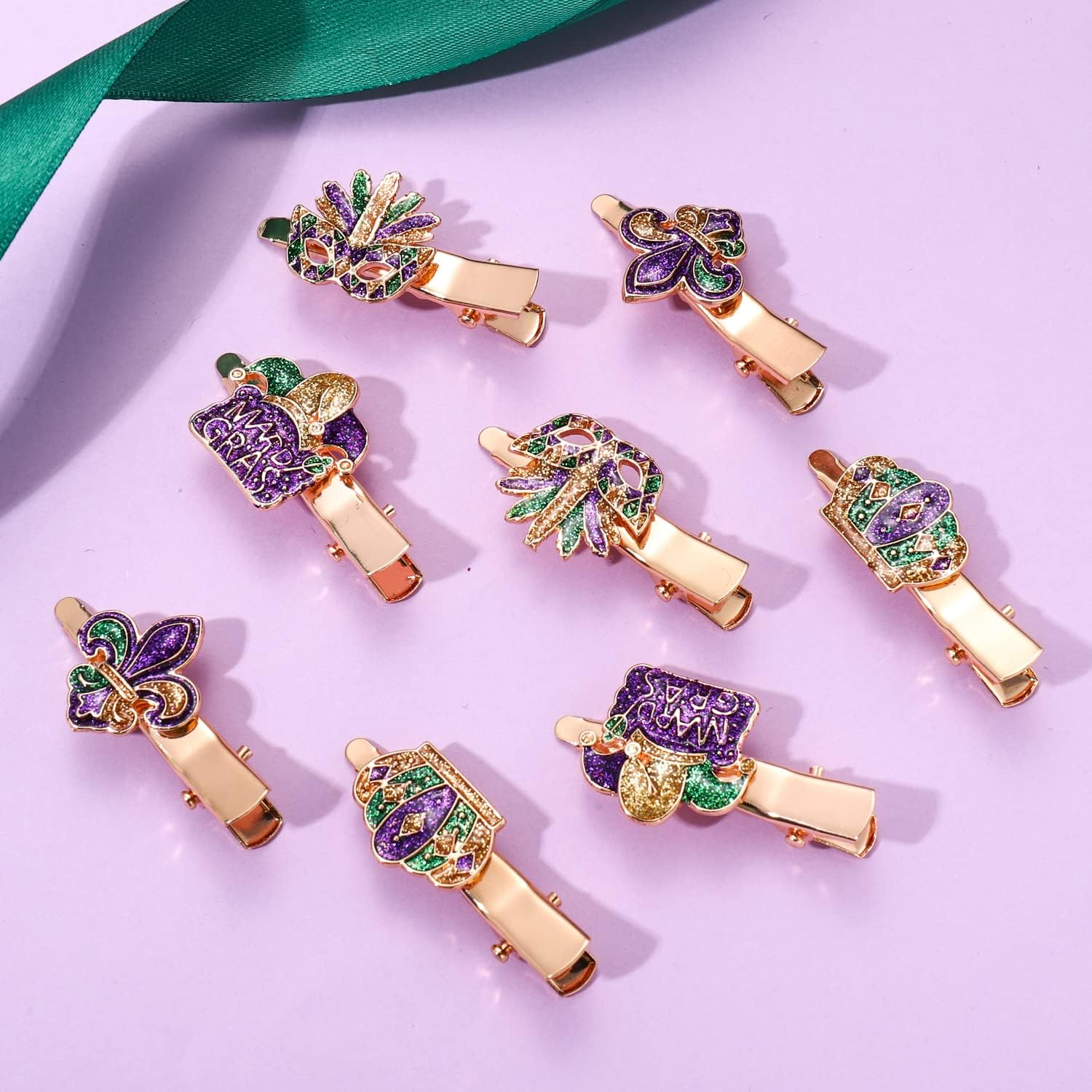 Mardi Gras Hair Clips for Women (8PCS SET 1) image number 2