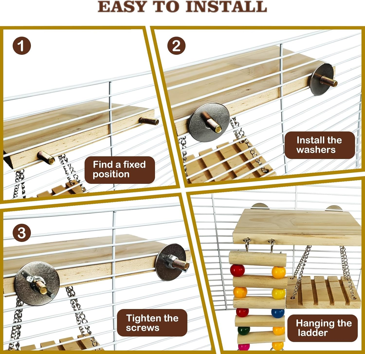 XICEN Bird Perches Toys Set Cage Accessories Parrot Nature Wooden Playground Hanging Standing Platform Play Stand with Swing Ladder for Lovebirds, Parakeet, Conures, Budgie and Other Small Animals image number 1