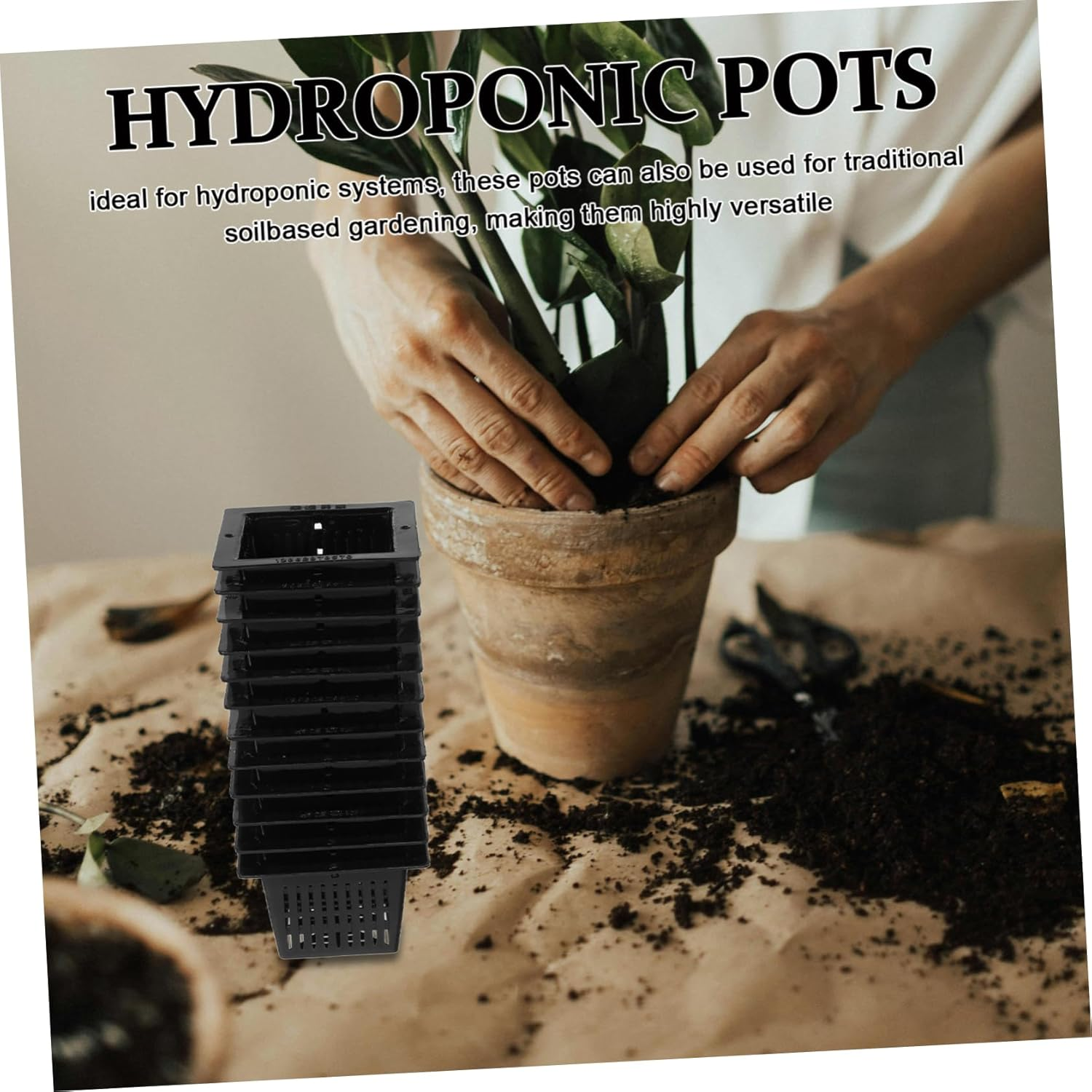 Outanaya 12Pcs Black Square Hydroponic Planter Baskets for Vegetable Growing and Leafy Leaf Plants, Small Nursery Pots with Slotted Mesh Design for Balcony and Indoor Hydroponics