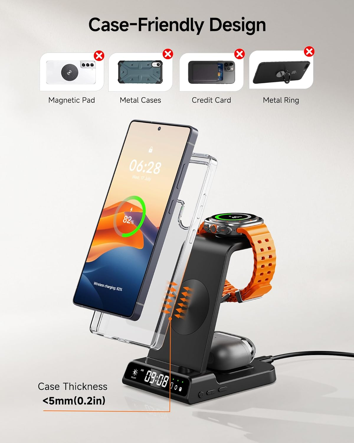 Wireless Charger for Samsung Devices, Wireless Charging Station for Samsung S25 Ultra/S25+/S25/Z Flip7/S24/S23/S22/S21, for Galaxy Watch 8/8 Classic/7/Ultra/6/5/4, Galaxy Buds3 Pro (No Adapter) image number 6