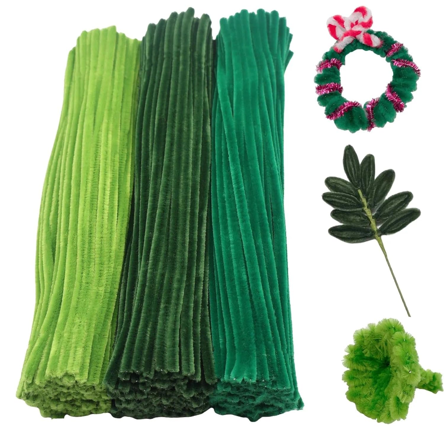 Green Pipe Cleaners Craft Set 300 Pcs, Fuzzy Chenille Stems Pipe Cleaner Kit for DIY Crafts, Christmas Tree & Holiday Decorations &ndash; Unron image number 4