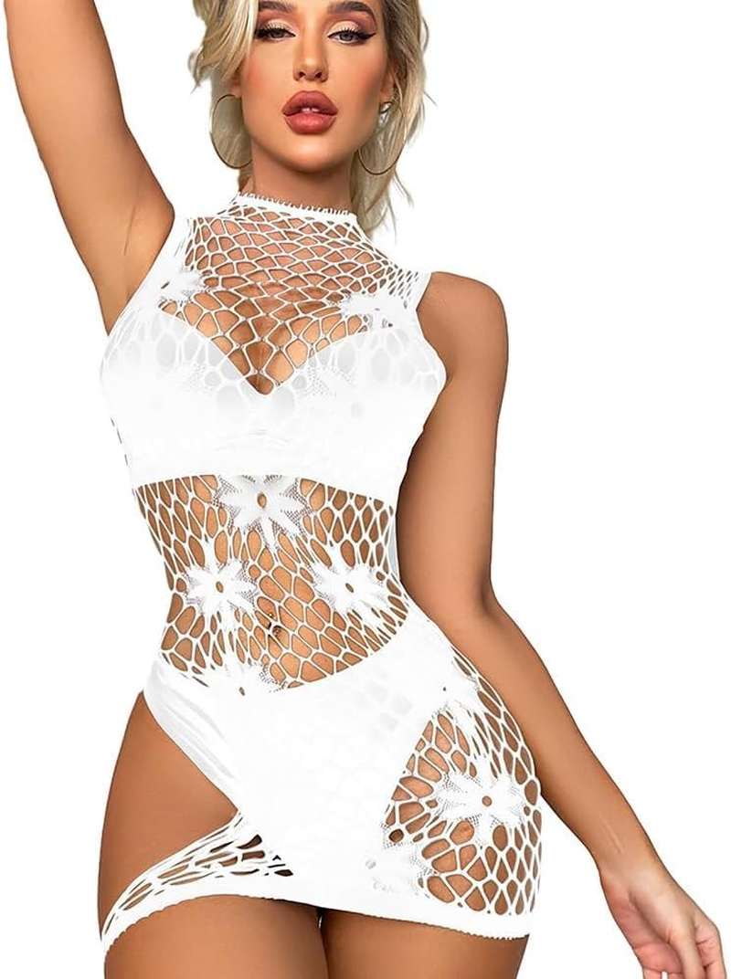 Women Halter Neck Backless Crochet Mini Dress image number 2
