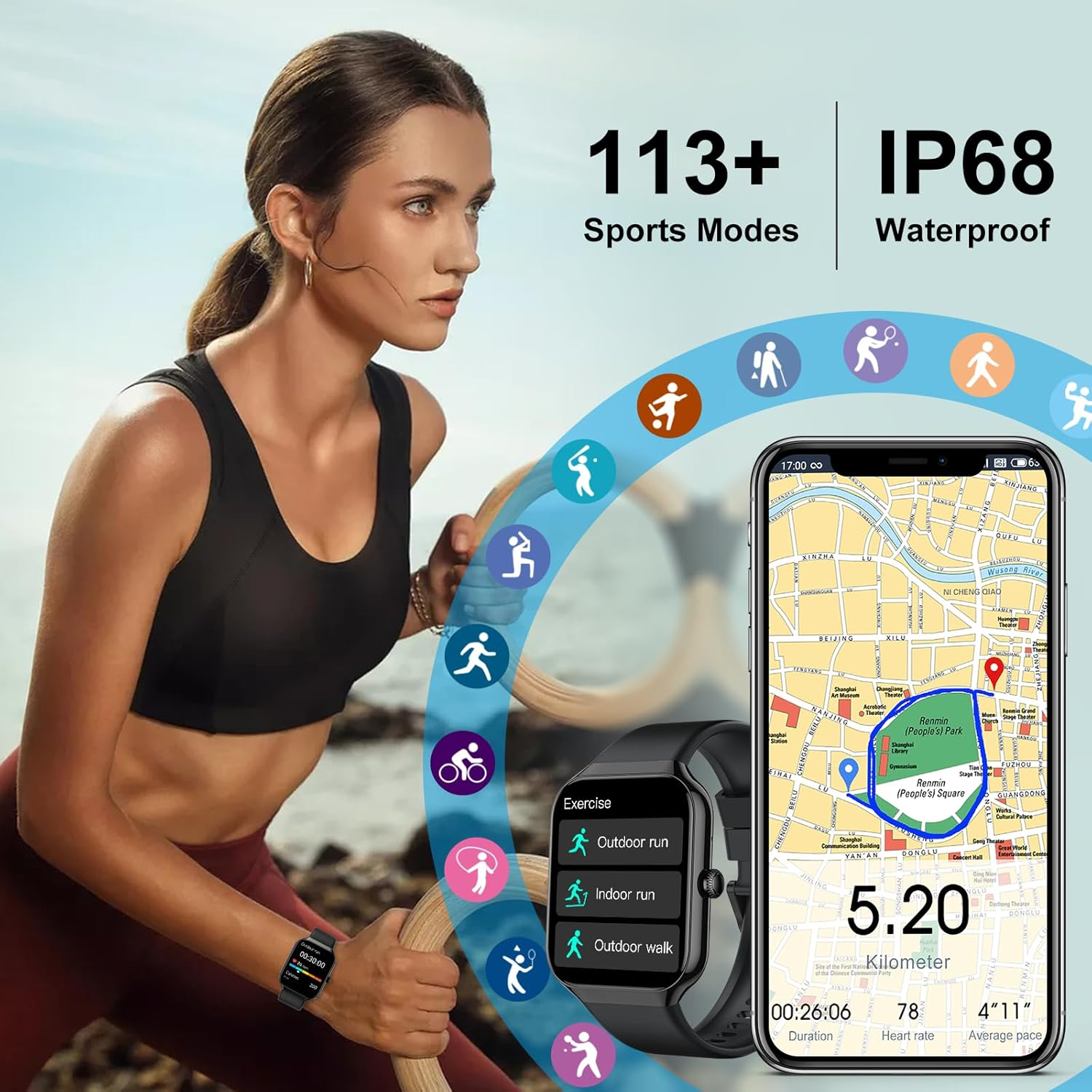 Smart Watch for Men Women Answer/Make Calls, 1.96" Fitness Watch with Step Counter Heart Rate Sleep Monitor, 2025 NEW Fitness Activity Tracker 113+ Sports IP68 Waterproof, Smartwatches for Android IOS image number 6