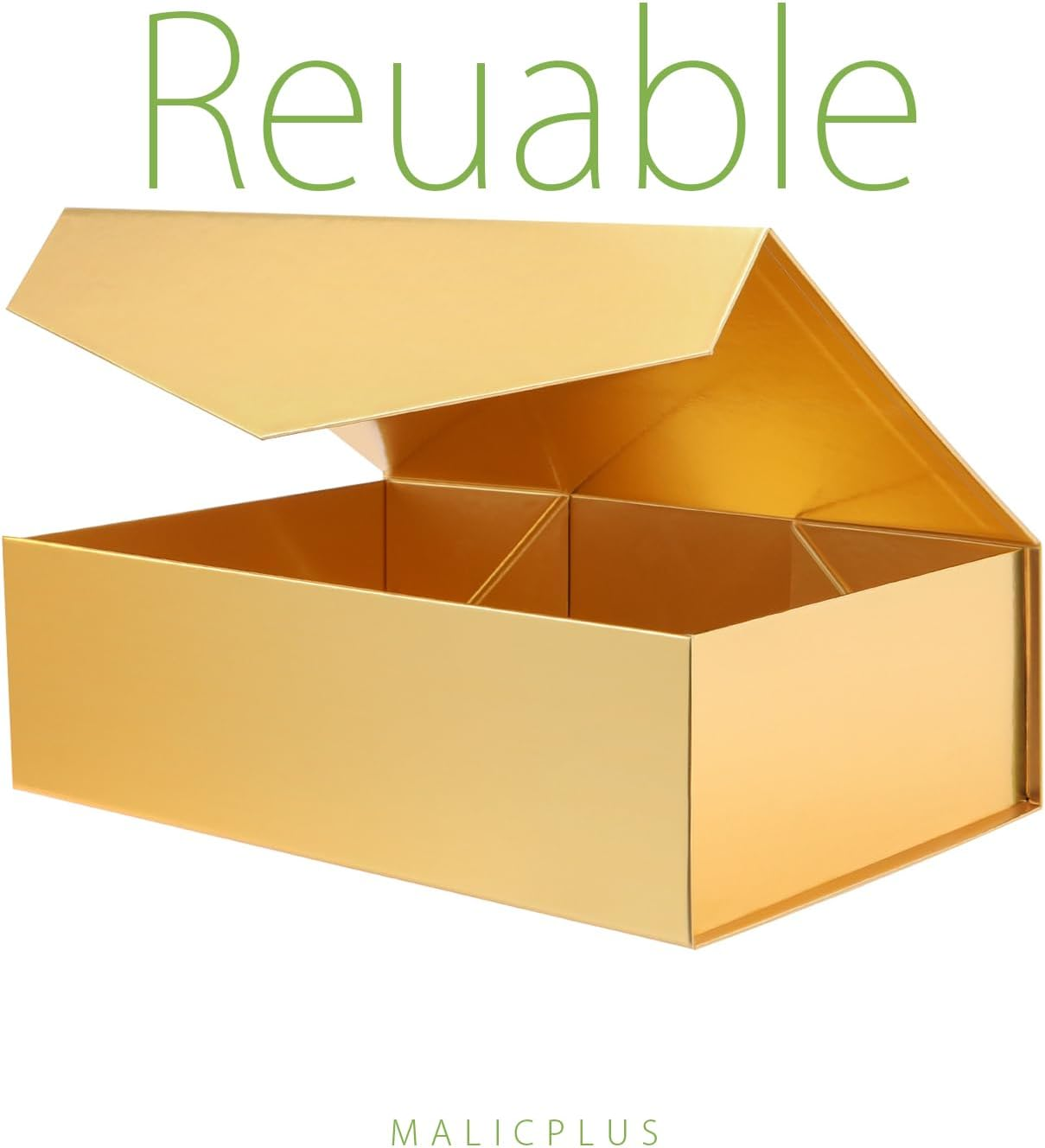 MALICPLUS Large Gift Box for Easter 34 X 22.5 X 10 CM, Collapsible Magnetic Gift Box with Lid(Glossy Gold) - Black-1 Count image number 5