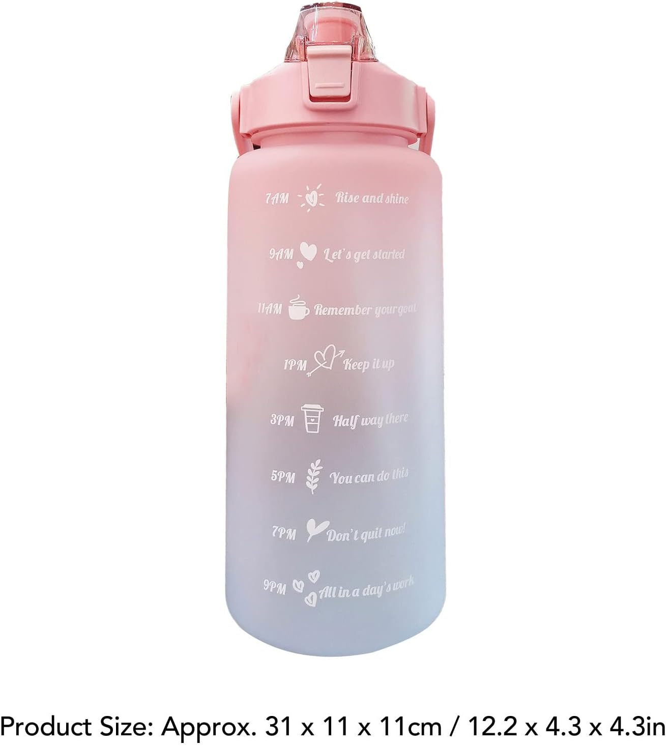 2L 67Oz Water Bottle with Motivational Time Marker with Straw Frosted Plastic Reusable Leakproof Drop Resistant and Drink Bottle for Fitness Gym Sports Workout