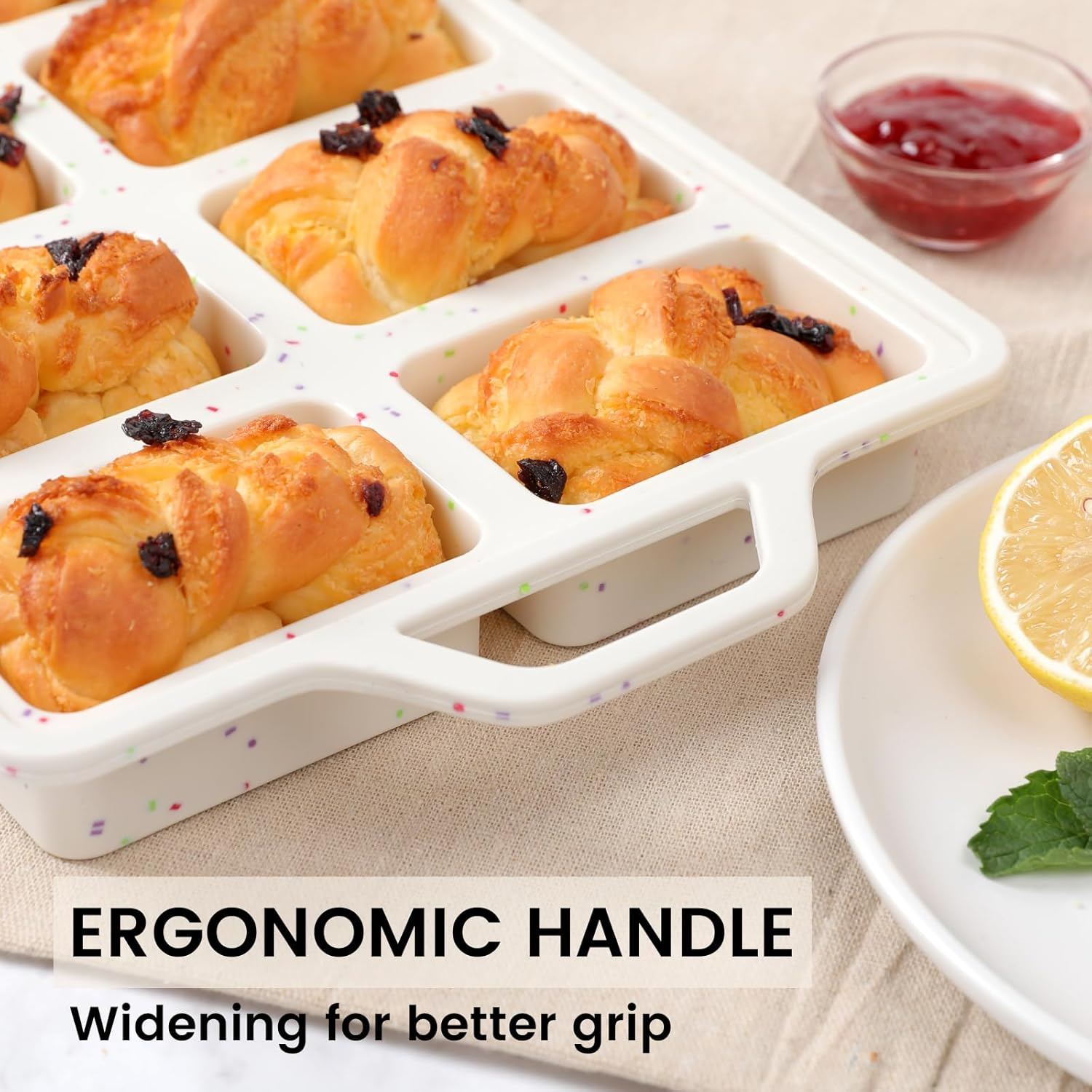 Vinino Silicone Mini Loaf Pans with Metal Reinforced Frame-1 Pack, Non-Stick Silicone Bread Pan for Baking 8-Cavity, Tiny Banana Bread Pan Set, Dishwasher Safe Brownie Pan-Cream - Cream &times; 2 Pack image number 6