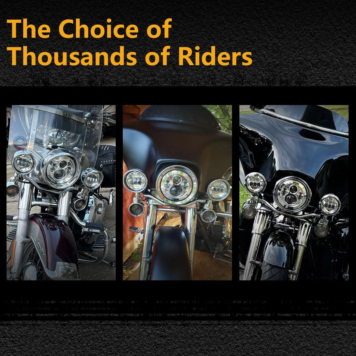 TRUCKMALL 7 Inch LED Headlight Fog Passing Lights DOT Kit Ring Motorcycle for Touring Road King Ultra Classic Electra Street Glide Tri Cvo Heritage Softail Slim Deluxe Fatboy Chrome - Black image number 5