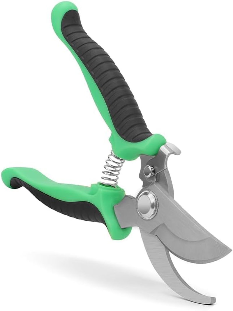 Pruning Shears Steel Blade Garden Shears with Safety Lock, Ergonomic Handles for Tree Trimming, Branch Cutting, Hedges & Plants (Green, 19Cm/7.5")