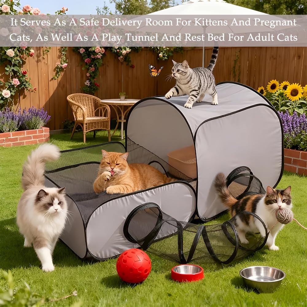 Pet Fences with Surround Tunnel, Foldable Portable Pet Fence Tent, Multifunctional Cat Fence Tent, Breathable Soft Edges for Indoor or Outdoor Use, Full Surround Design image number 1
