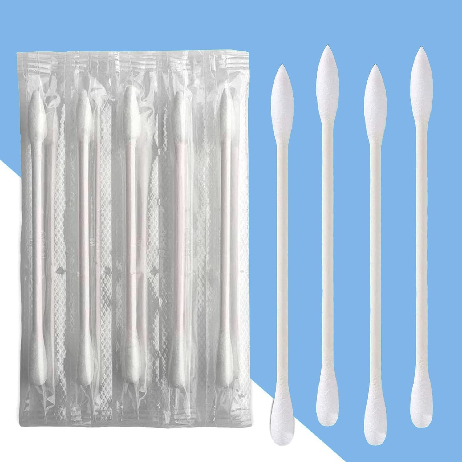 Cotton Swab Individually Wrapped, 200 Count Natural Cotton Buds, Double Tipped Cotton Tips for Ear, Beauty Care, Cleaning (White, round & Pointed Shape Cotton Heads) image number 1