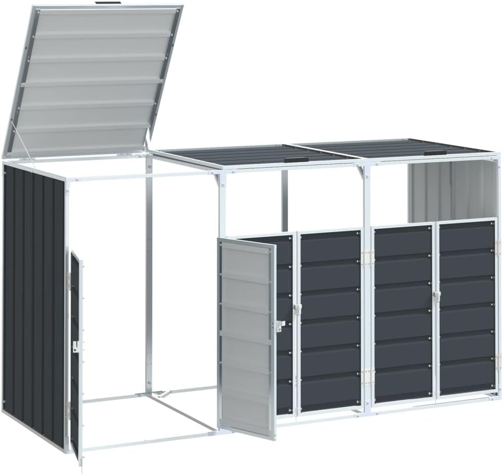 Vidaxl Triple Bin Wheelie Bin Storage - Anthracite Steel 216X81X115 Cm - Ventilated & Expandable image number 1