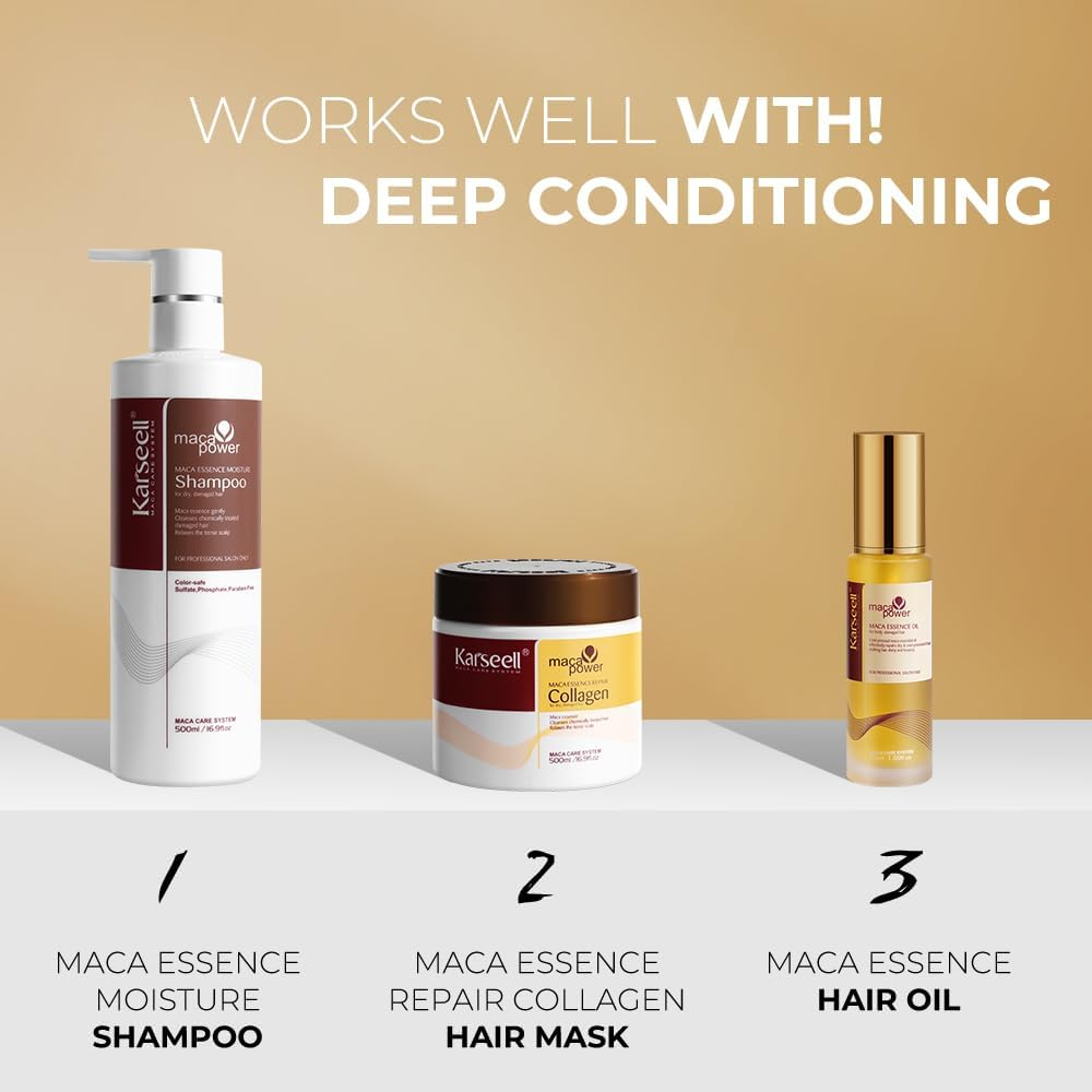 Karseell Collagen Hair Treatment Deep Repair Conditioning, Hair Mask Shampoo and Argan Oil Set for Dry Damaged Hair All Hair Types 16.9Floz + 16.9Floz + 1.69Floz image number 2