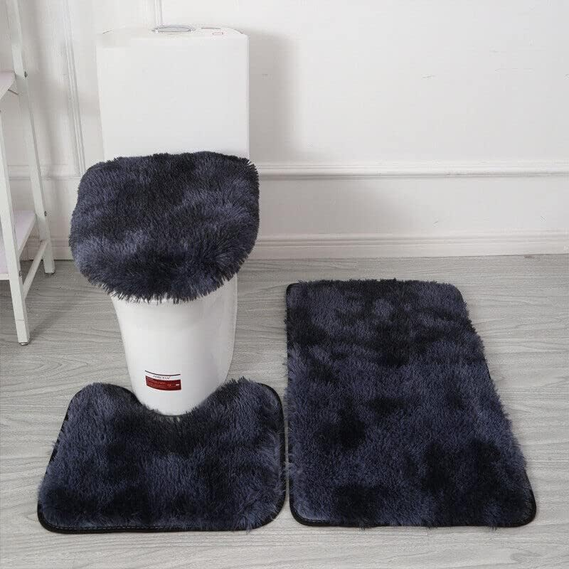 Antislip Washable 3Pc Bathroom Mat Set Fluffy Toilet Cover Pedestal Rug Bath Mat - Durable, Washable, and Comfortable