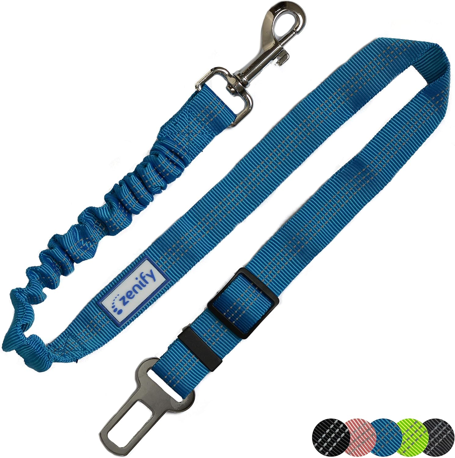 Zenify Dog Car Seat Belt Seatbelt Lead Puppy Harness - Extendable Bungee Adjustable Carseat Clip Buckle Leash for Dogs Puppies Pets Travel - Pet Safe Collar Accessories Supplies Truck Safety (Blue)