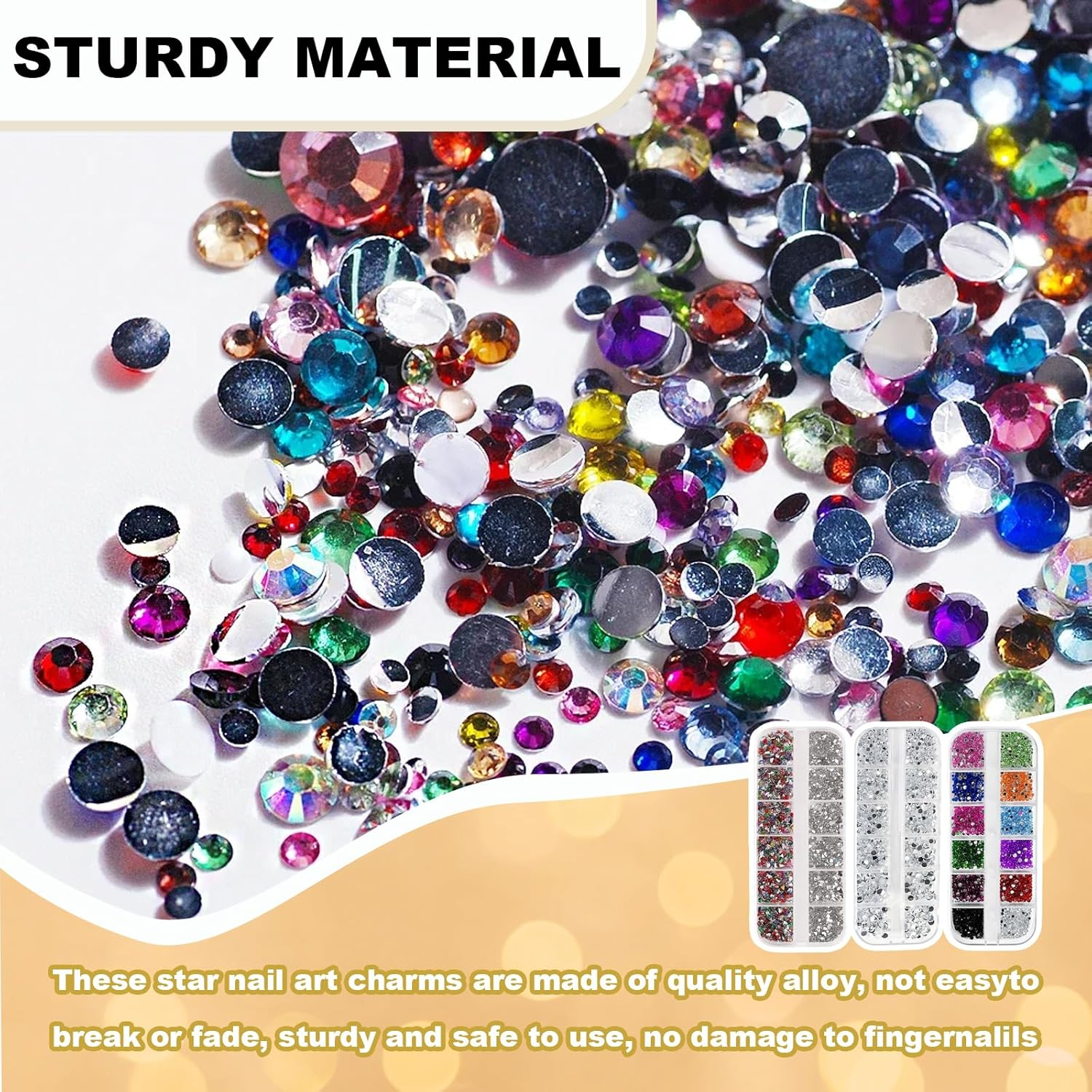 Nail Charms, 3 Pack 12 Grid Square Boxes with White Pen and Black Tweezers, 4000-4400PCS Nail Gems for DIY Nail Art, Gift for Women and Girls image number 5