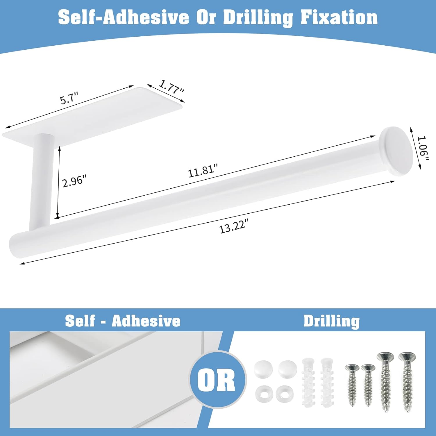 Theaoo White Paper Towel Holder - under Cabinet Paper Towel Holder for Kitchen, Adhesive Paper Towel Roll Rack for Bathroom Towel, Wall Mounted Matte Black Paper Towel Rack, SUS304 Stainless Steel - Black,Rose Gold image number 7