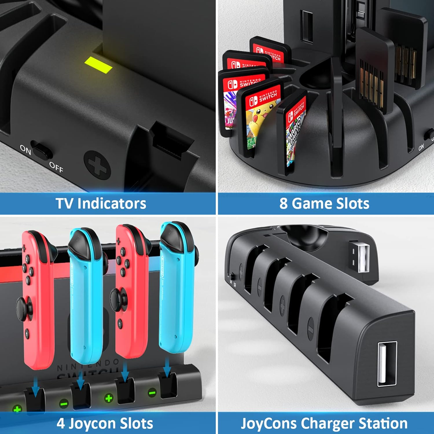 Switch Controller Charging Dock Station Compatible with Nintendo Switch & OLED Model Joycons, KDD Switch Controller Charger Dock Station with Upgraded 8 Game Storage image number 3