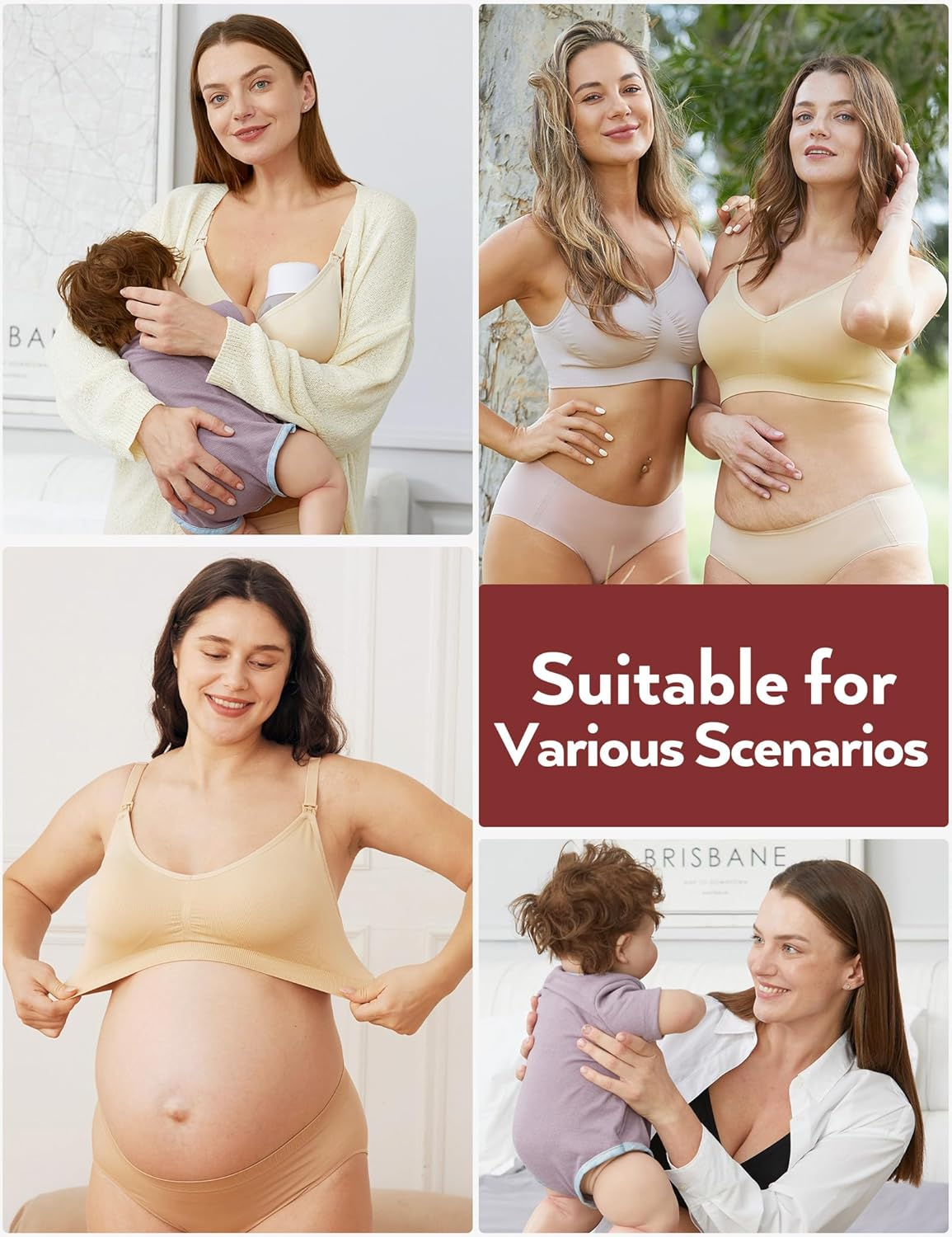 HOFISH Nursing Bras for Maternity Breastfeeding Seamless Wirefree Push up Bras for Womens Pregnancy Everyday Comfort 3Pack image number 1