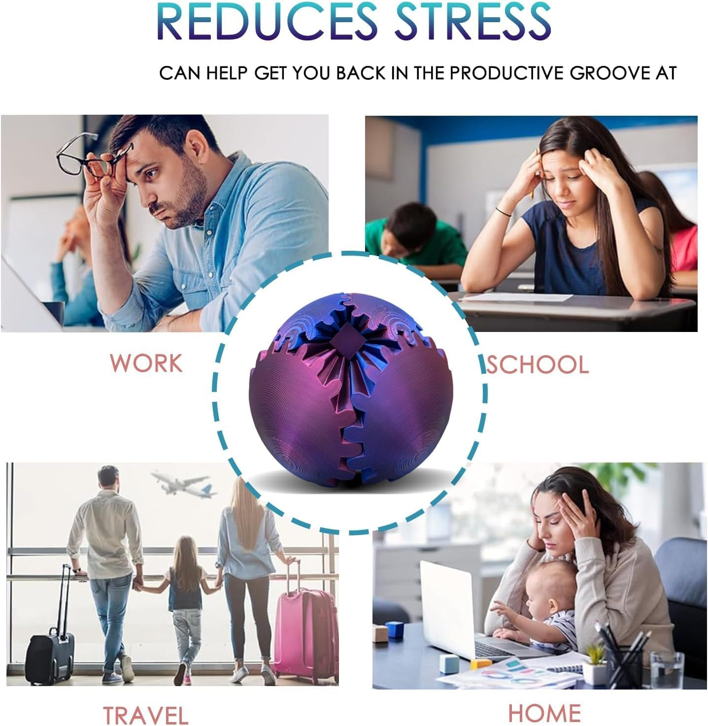 Gear Ball - 3D Printed Gear Ball Spin Ball or Cube Fidget Toy, Gear Sphere, Gear Ball Fidget Toy, Stress Ball, Gearsphere Desk Toy, Fidget Ball, Gear Toy for Stress and Anxiety Relaxing (D) image number 6