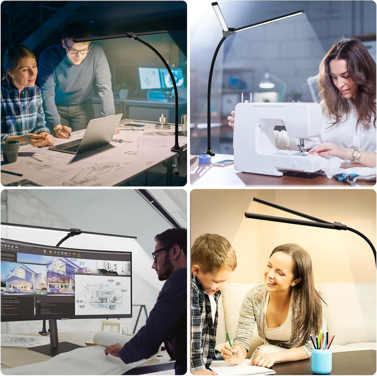 KEPHTH Led Desk Lamp for Office Home 76Cm Bright Double Head Desk Light with Clamp, Architect Task Lamp 30 Lighting Modes Adjustable Flexible Gooseneck image number 6