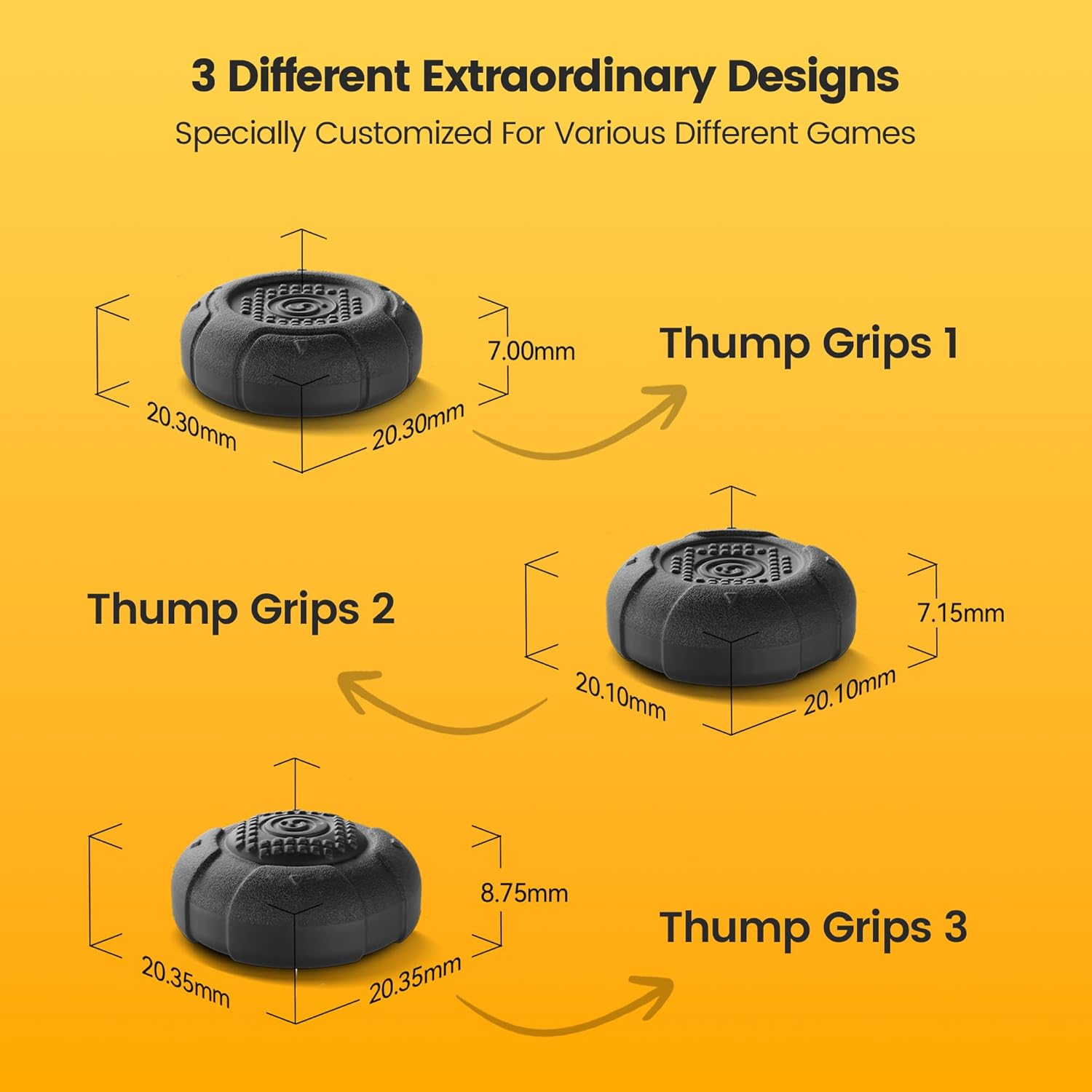 Geekshare G.S.Tac Edge Switch 2 Silicone Thumb Grip Caps Set, Anti-Slip Joystick Cover Caps Compatible with Switch 2025, 3 Pairs / 6 Pcs - Black image number 4