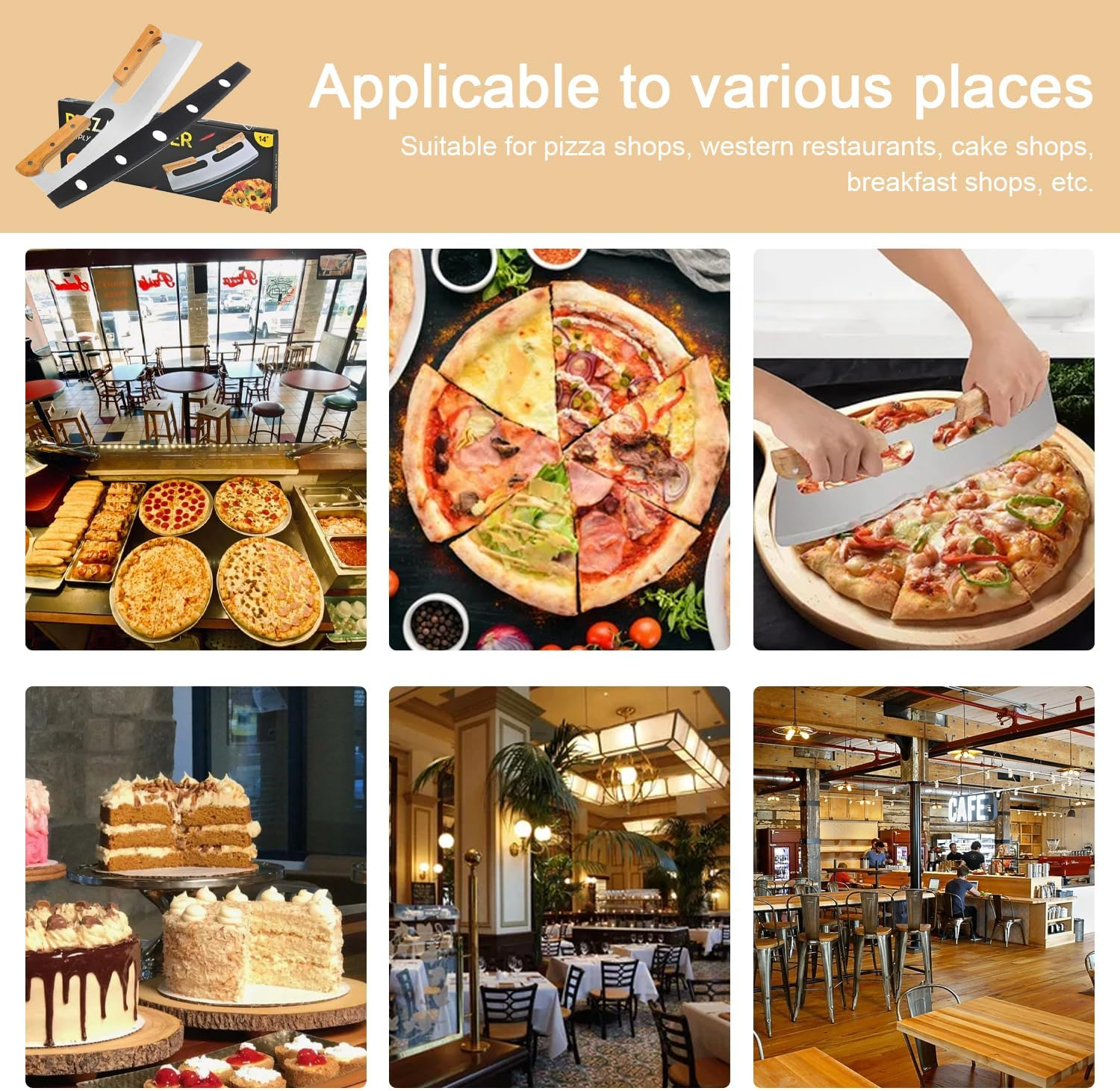 Pizza Cutter, Sharp Rocker Blade with Cover, Large Blade Solid Wood Double Grip Pizza Slicer, Long Stainless Steel Half round Bread Swing Knife, Big Pizza Knife Cutters for Kitchen Tool image number 6