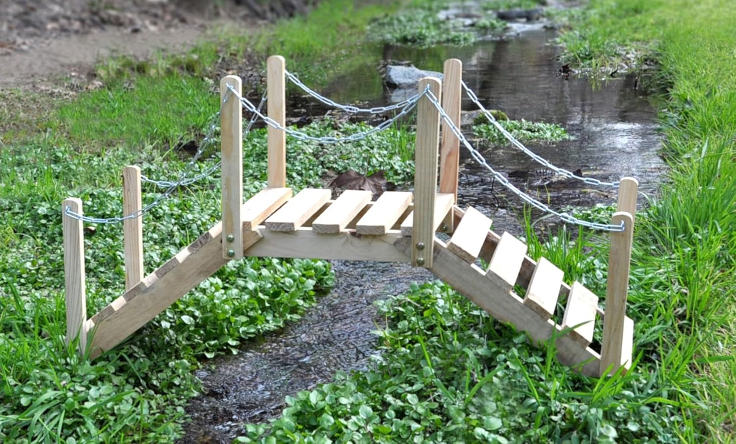 Shine Company 4963N Decorative Cedar Wood Garden Bridge with Side Rails, Natural image number 3