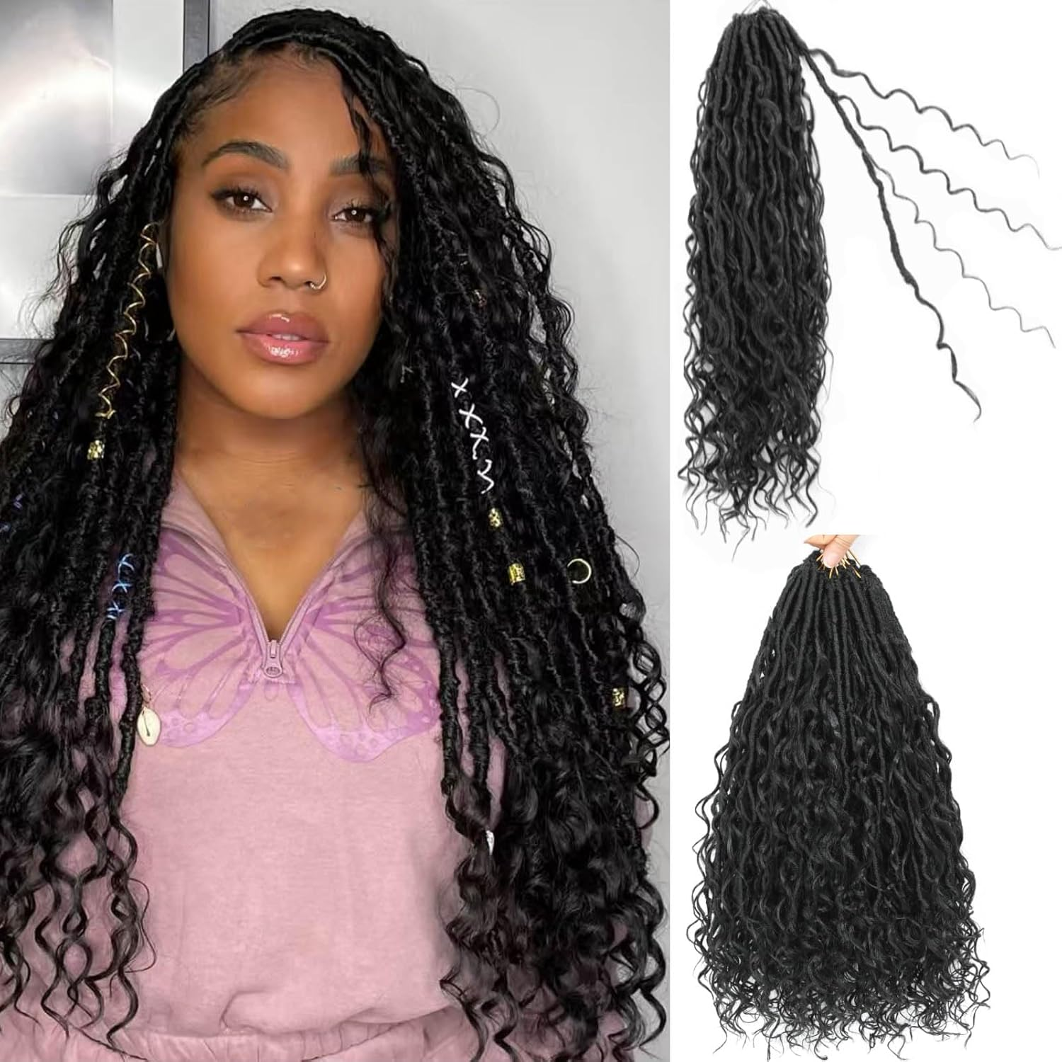 Goddess Locs Crochet Hair 18 Inch 7 Packs Bohemian Goddess Faux Locs Crochet Hair Pre Looped Boho Soft Locs Synthetic Braids Hair Extensions for Women (27/613#, 18 Inches)