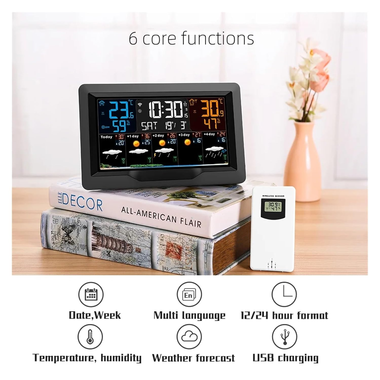Wifi Weather Station Digital Color Screen Thermometer Hygrometer Online Forecast Trend Wall Alarm Clock Sensor