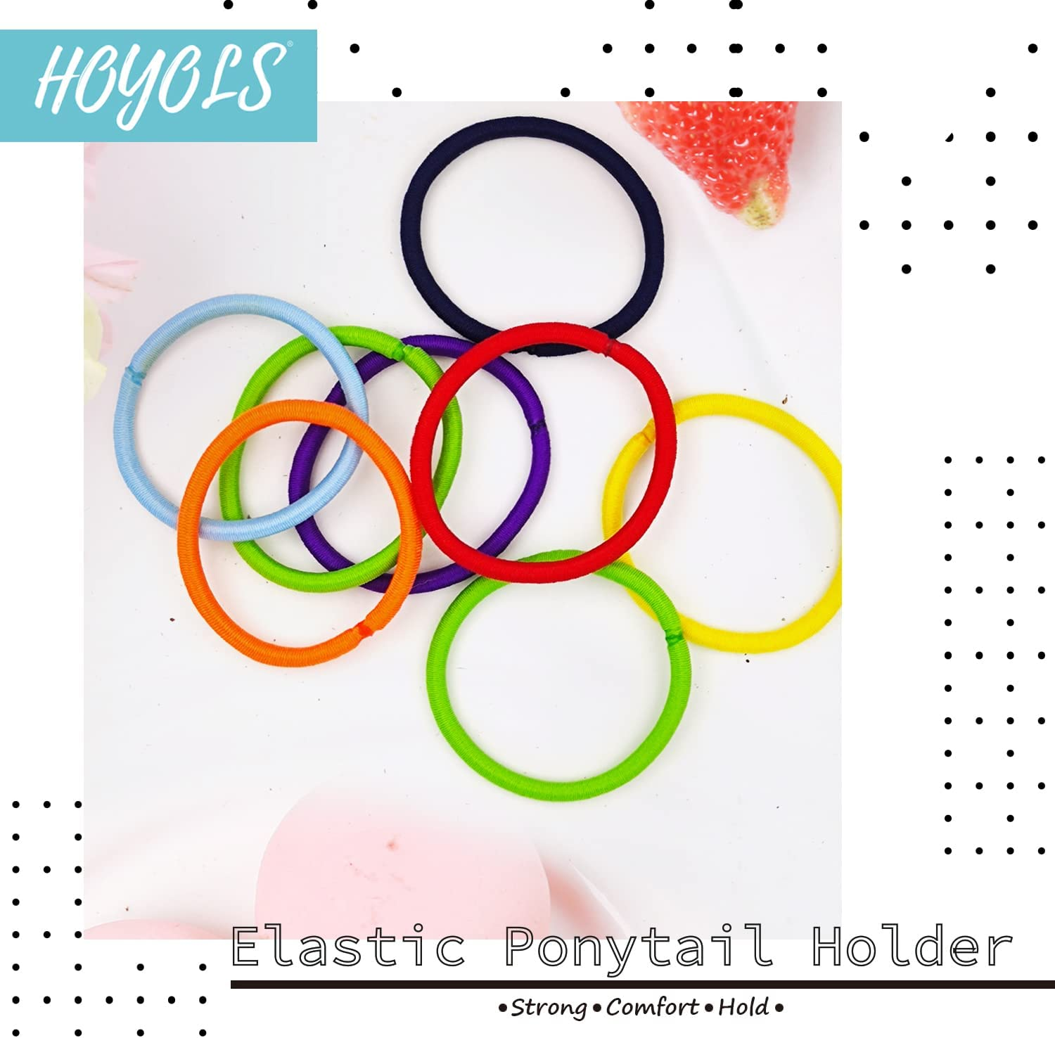 HOYOLS Hair Elastics Bands, No Metal Chakra Color Hair Ties Colored Ponytail Holder No Snag for Girls Women 2Mm - 7 Hues 84 Count