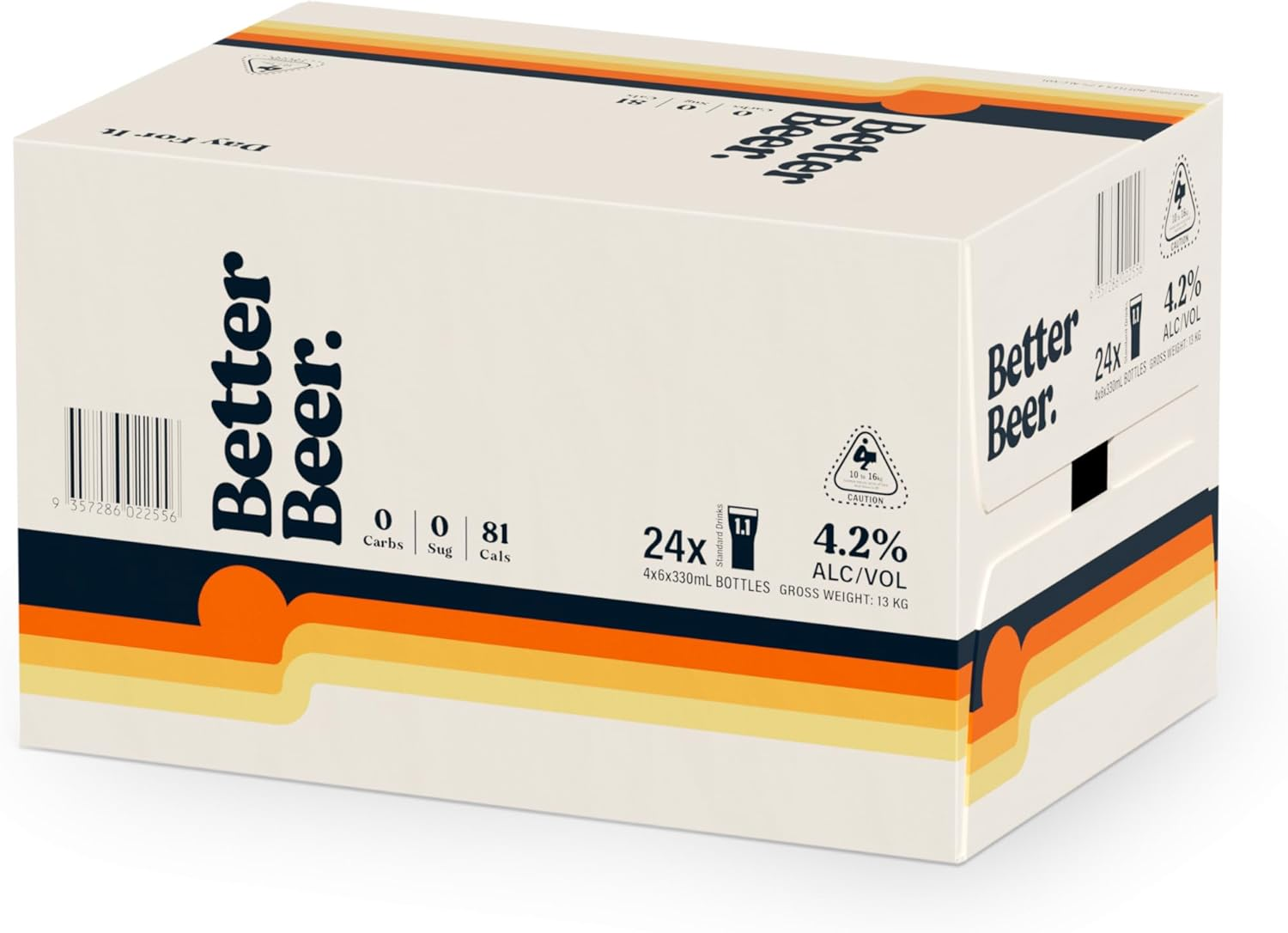 Better Beer Zero Carb, Premium Lager, 330Ml Stubby, 4.2% ABV, Zero Sugar, 24 Pack image number 1