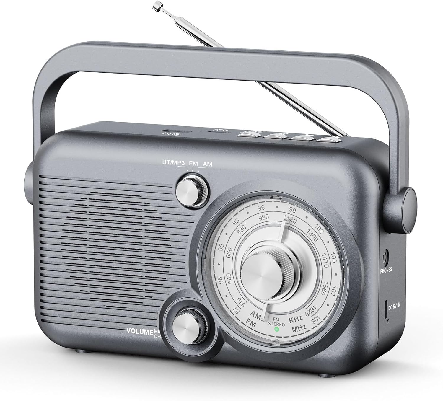 AM FM Radio, Portable Radio Support Battery Operated or AC Power, 5W Speaker with Bluetooth, Supports USB/TF/AUX Function, Simple Radio for Seniors image number 2