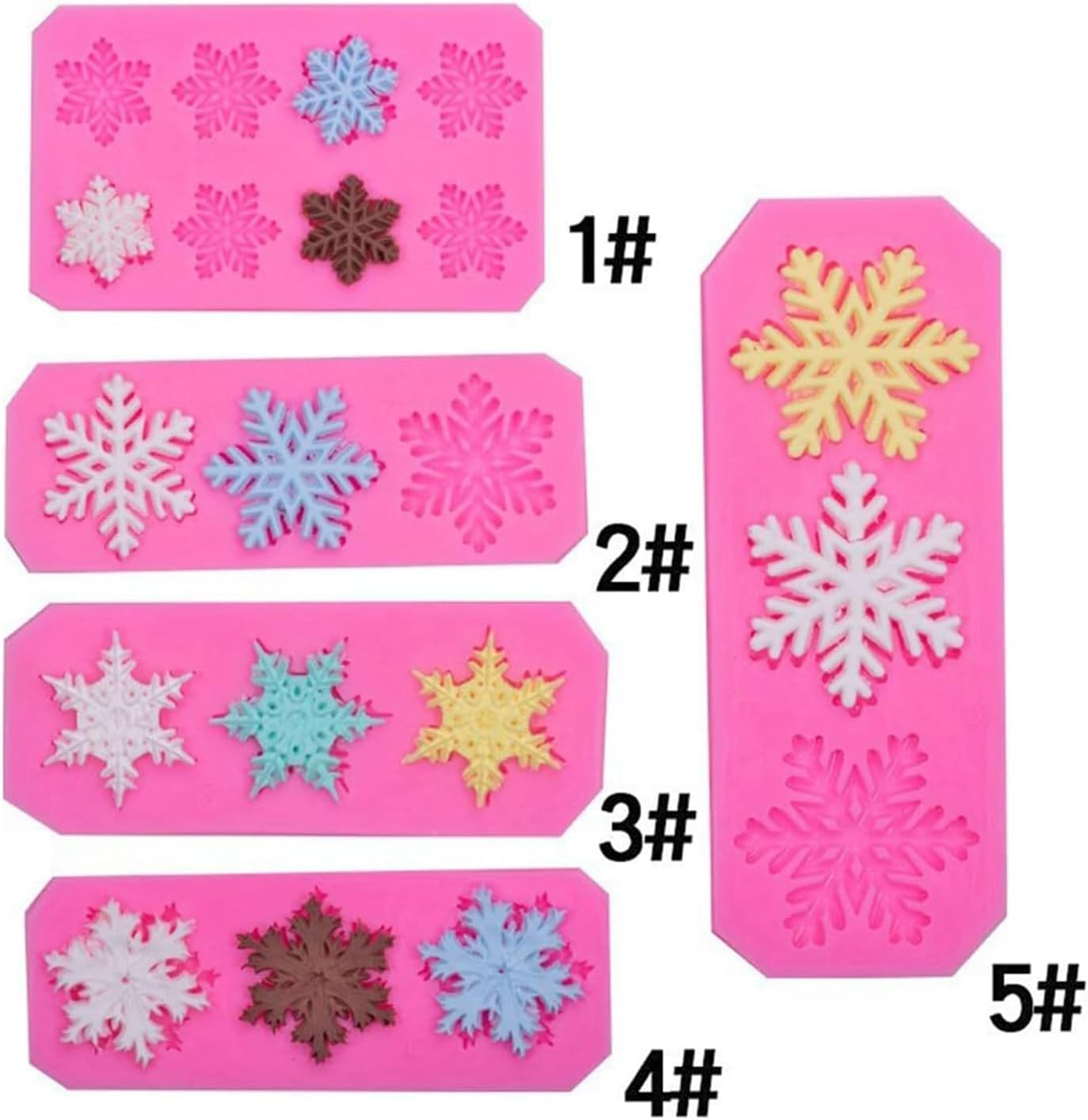 Yharnamite 5 Pcs Silicone Chocolate Moulds, Snowflake Silicone Mold, 3D Snowflake Cake Silicone Fondant Molds, for Home Kitchen Baking, Holiday Gifts, Wedding Parties, DIY and More image number 1