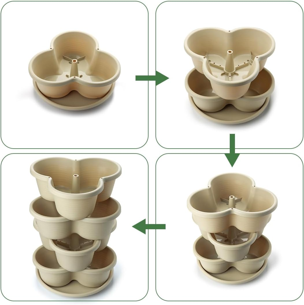 Rootrimmer 5 Tier Tower Stackable Planter, Strawberry Planter, Vertical Gardening Indoor/Outdoor Planters, Herb Planter for Growing Flowers, Vegetables and Succulents (Off-White) image number 1