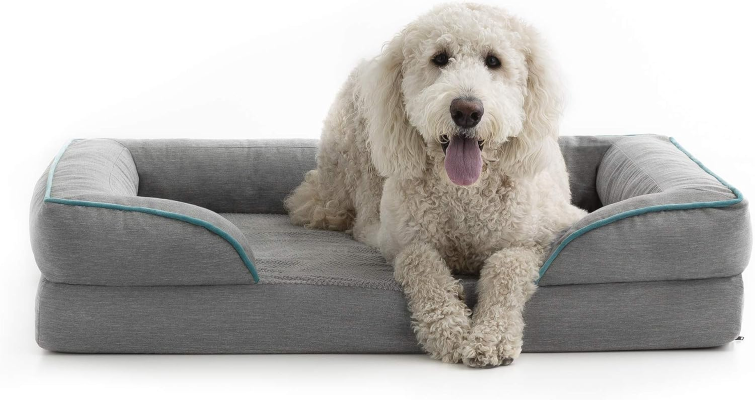 Brindle Orthopedic Memory Foam Pet Bed with Wrap around Bolster - Plush Dog and Cat Bed - Removable Velvet Cover image number 5