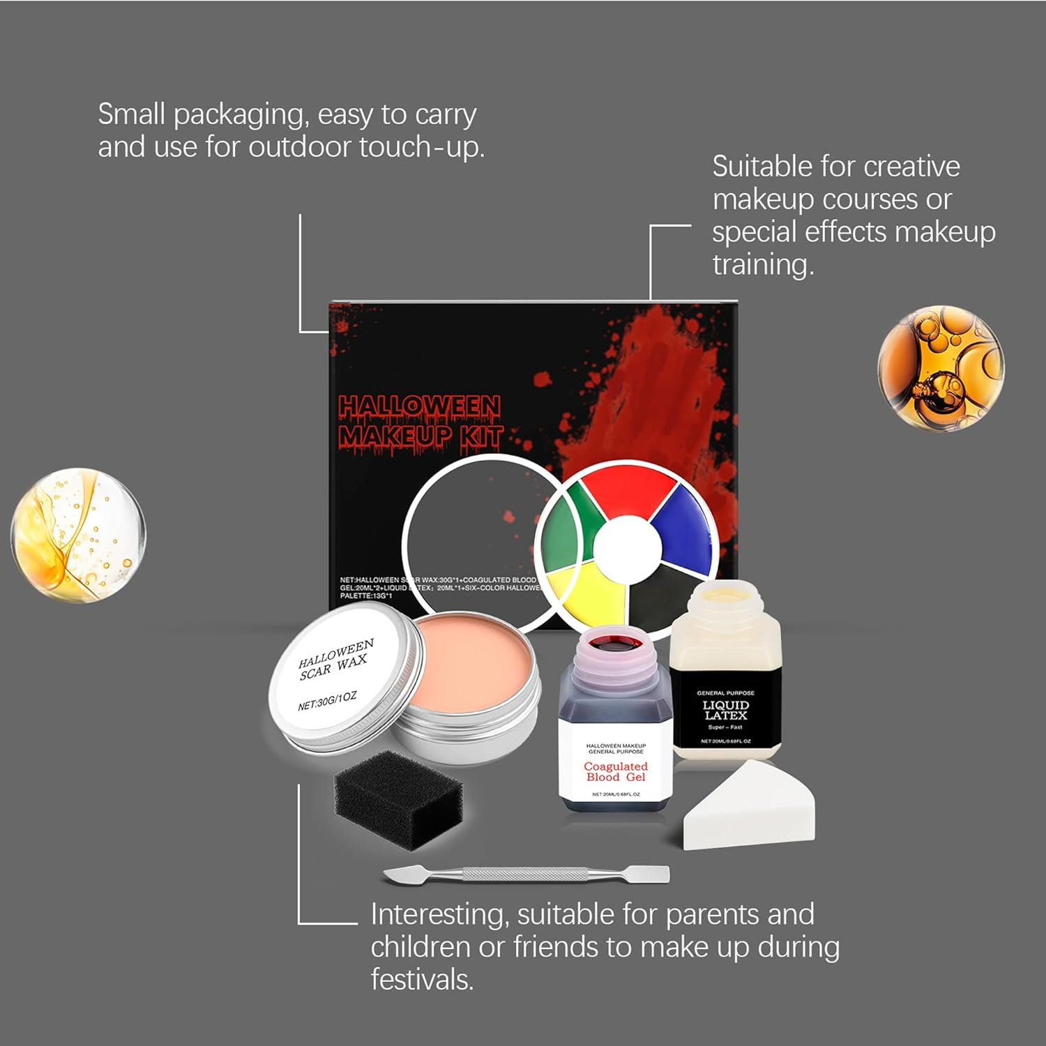 Depehelp Halloween SFX Makeup Kit, Professional Special Effects Makeup Set with Scar Wax, Blood Gel, Liquid Latex