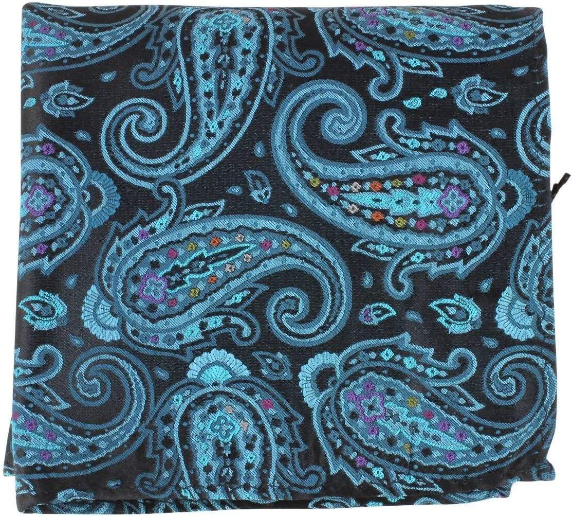 Knightsbridge Neckwear Mens Large Paisley Silk Pocket Square - Black/Turquoise