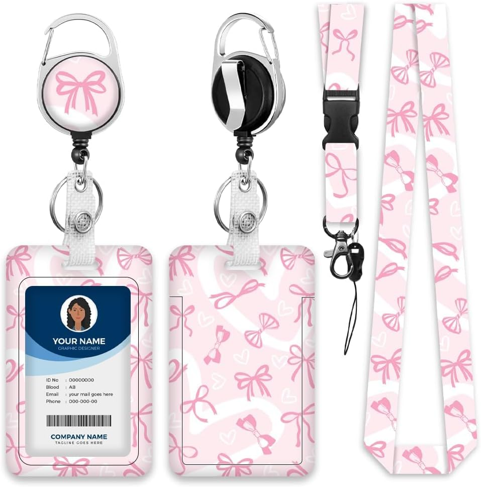 Lanyards for ID Badge Holder for Women Cute, Teacher Lanyard with ID Holder Clip,Retractable Keychain Badge Reel Heavy Duty, Teacher Nurse Work Office Gifts (Heart)