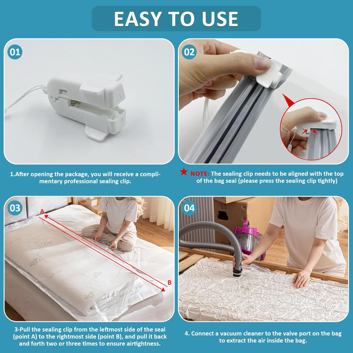 Large Vacuum Storage Bags Waterproof Sealable Vacuum Seal Mattress Bag with Zip Reusable Space Saver Bags for Mattress,Clothes, Compress Mattress by 85%, No Vacuum Pump (220X100Cm) image number 6