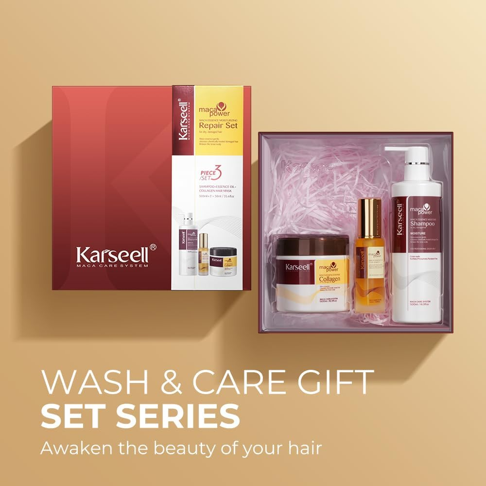 Karseell Collagen Hair Treatment Deep Repair Conditioning, Hair Mask Shampoo and Argan Oil Set for Dry Damaged Hair All Hair Types 16.9Floz + 16.9Floz + 1.69Floz image number 3