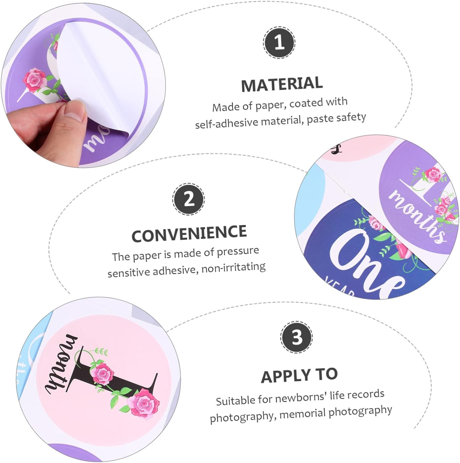 Shower 24Pcs Flower Month Stickers Baby Toys Newborn Baby Scrapbook Sticker Self Adhesive Label Stickers Baby Milestone Sticker Doll Girls Old Paper Card Pregnant Woman Party image number 4