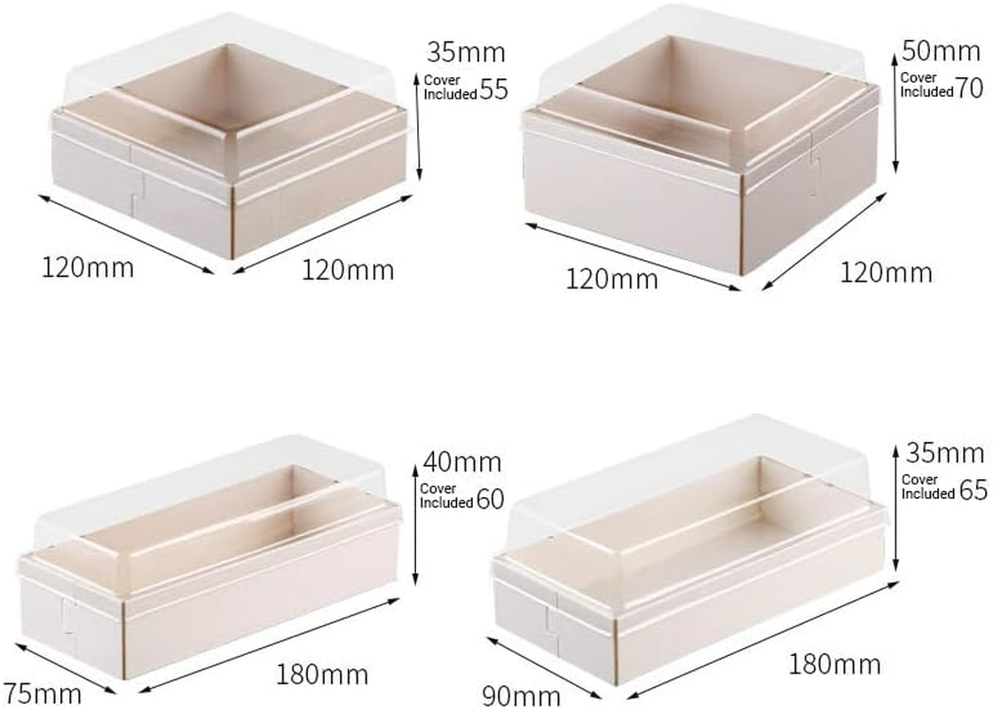 100X Clear Window Display Camulon Square Disposable Cake Takeaway Wooden Boxes, Perfect for Parties and Cake Sales