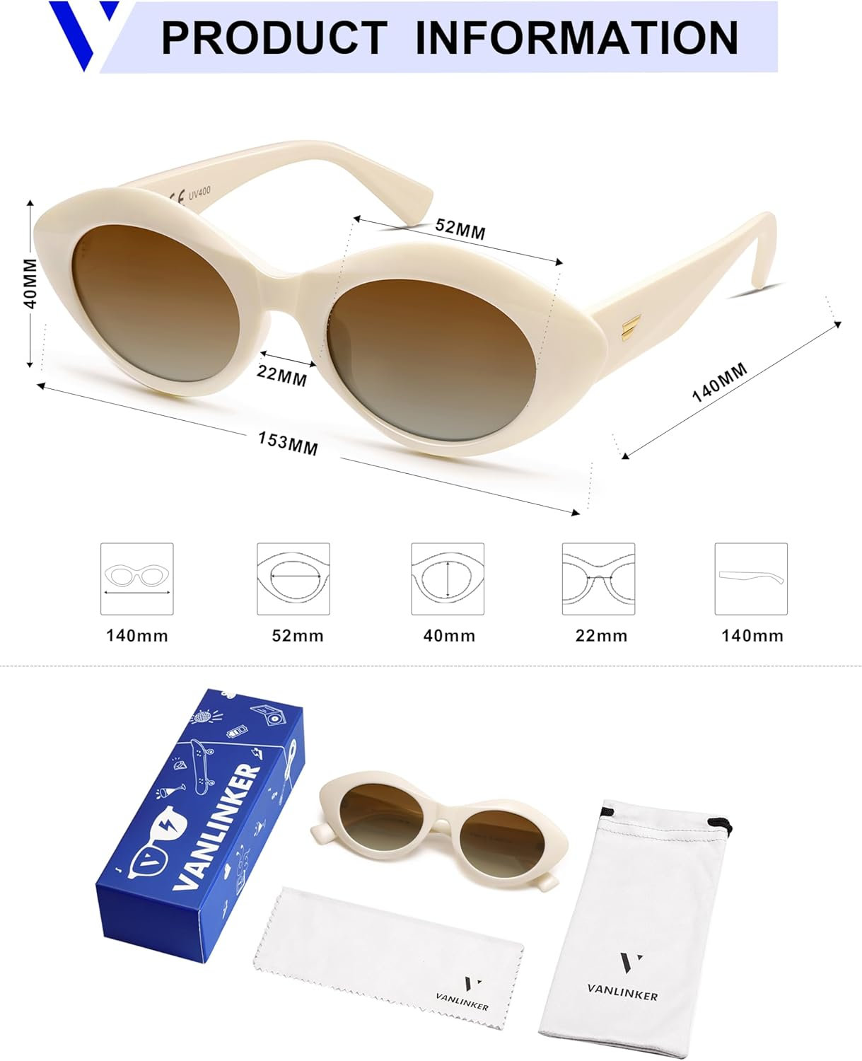 VANLINKER Polarized Trendy Thick Oval round Sunglasses for Women Retro Shades VL9825 - Green Frame/Gradient Tea Lens image number 5